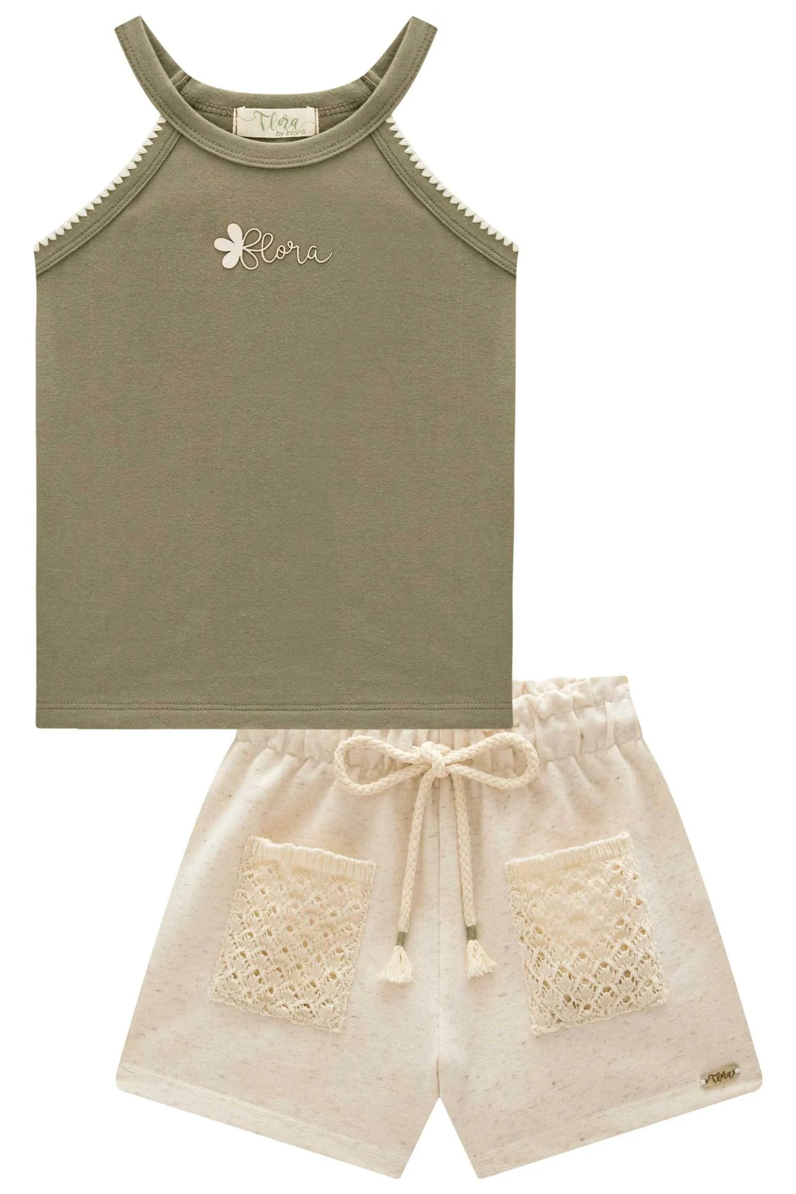 Conjunto de Regata em Cotton com Shorts em Moletom sem Pelúcia 99170 Infanti Infantil Menina