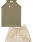 Conjunto de Regata em Cotton com Shorts em Moletom sem Pelúcia 99170 Infanti Infantil Menina