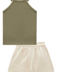 Conjunto de Regata em Cotton com Shorts em Moletom sem Pelúcia 99170 Infanti Infantil Menina