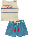 Conjunto de Regata em Meia Malha e Shorts em Jeans Wishita 98892 Infanti Infantil Menina