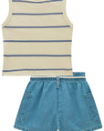 Conjunto de Regata em Meia Malha e Shorts em Jeans Wishita 98892 Infanti Infantil Menina