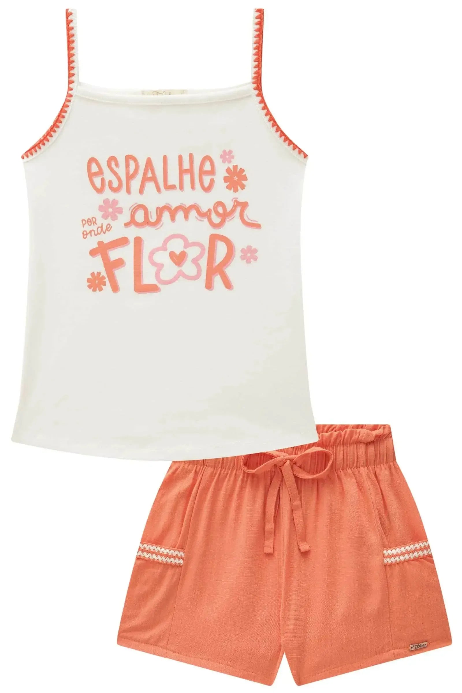 Conjunto de Regata em Ribana Canelada com Shorts em Viscose com Elastano 85467 Infanti Infantil Menina