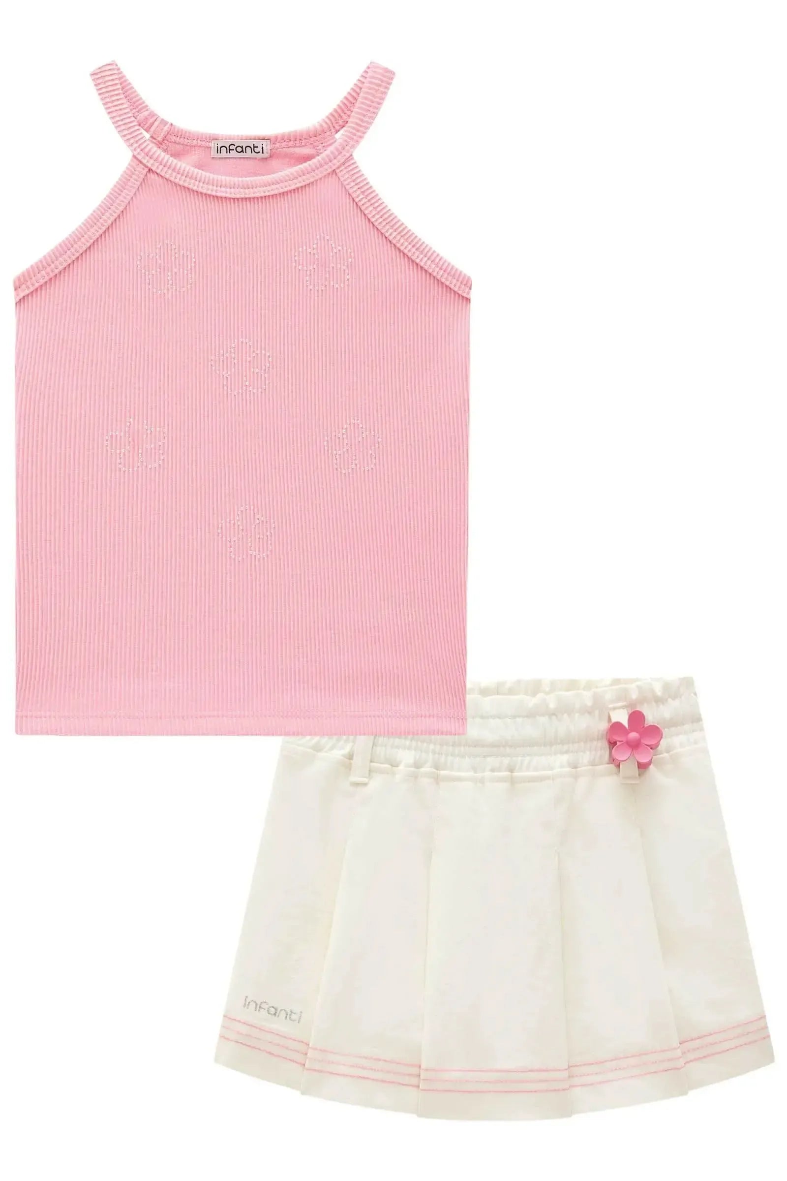 Conjunto de Regata em Soft Line e Shorts em Sarja com Elastano. Acompanha Presilha 95373 Infanti Infantil Menina