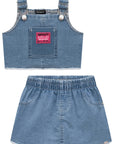 Conjunto de Top Cropped e Short Saia em Jeans Bellini com Elastano 76117 Infanti