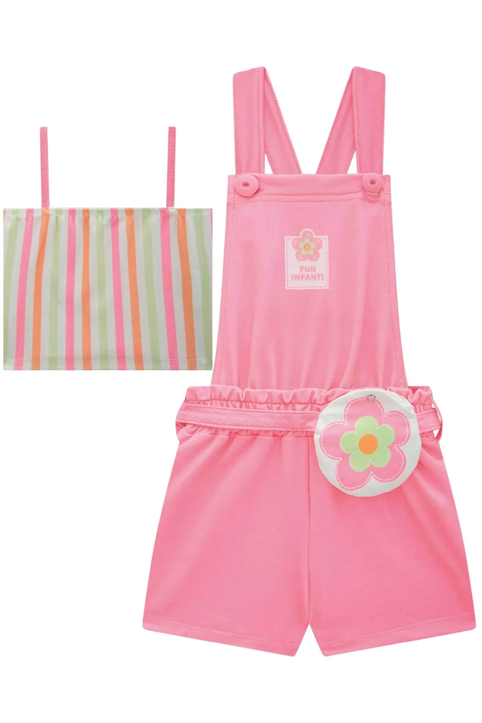 Conjunto de Top em Ribana Fancy e Jardineira em Moletom 83514 Infanti Infantil Menina