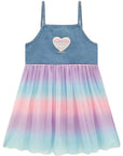 Conjunto de Vestido em Malha Power e Sobreposição em Jeans e Tule 97953 Infanti Infantil Menina