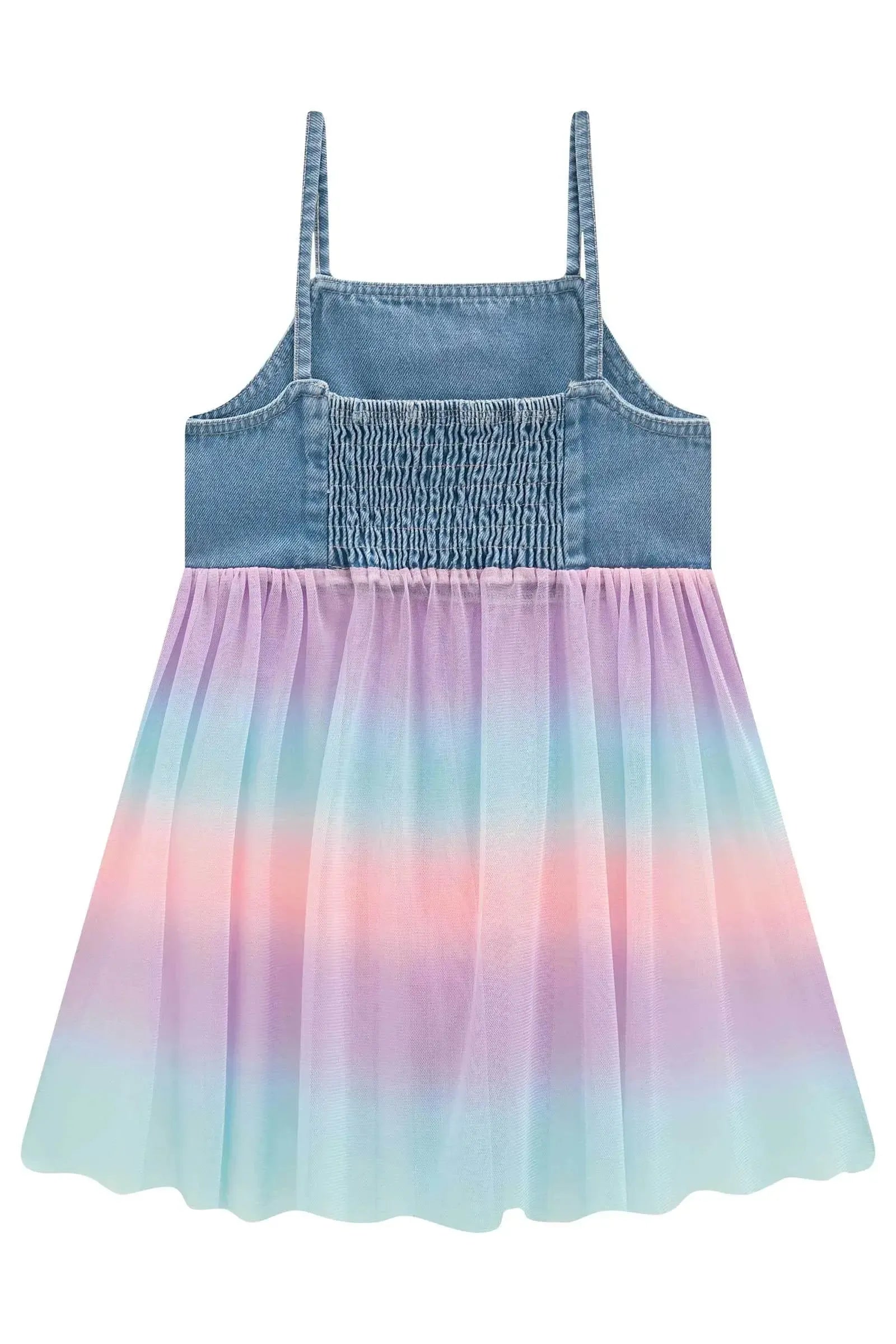 Conjunto de Vestido em Malha Power e Sobreposição em Jeans e Tule 97953 Infanti Infantil Menina