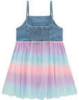 Conjunto de Vestido em Malha Power e Sobreposição em Jeans e Tule 97953 Infanti Infantil Menina