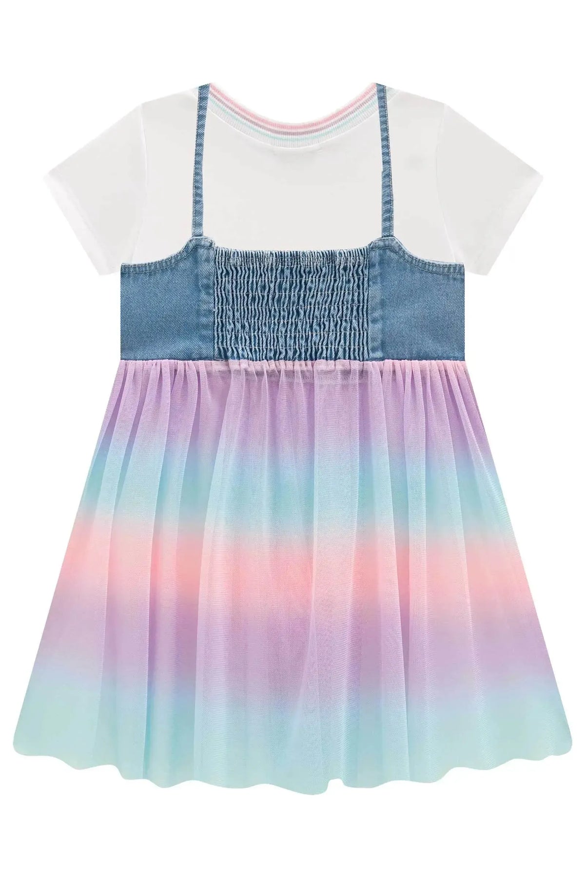 Conjunto de Vestido em Malha Power e Sobreposição em Jeans e Tule 97953 Infanti Infantil Menina