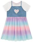Conjunto de Vestido em Malha Power e Sobreposição em Jeans e Tule 97953 Infanti Infantil Menina