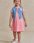 Conjunto de Vestido em Malha Soft e Colete em Jeans Askansas 93573 Infanti Infantil Menina