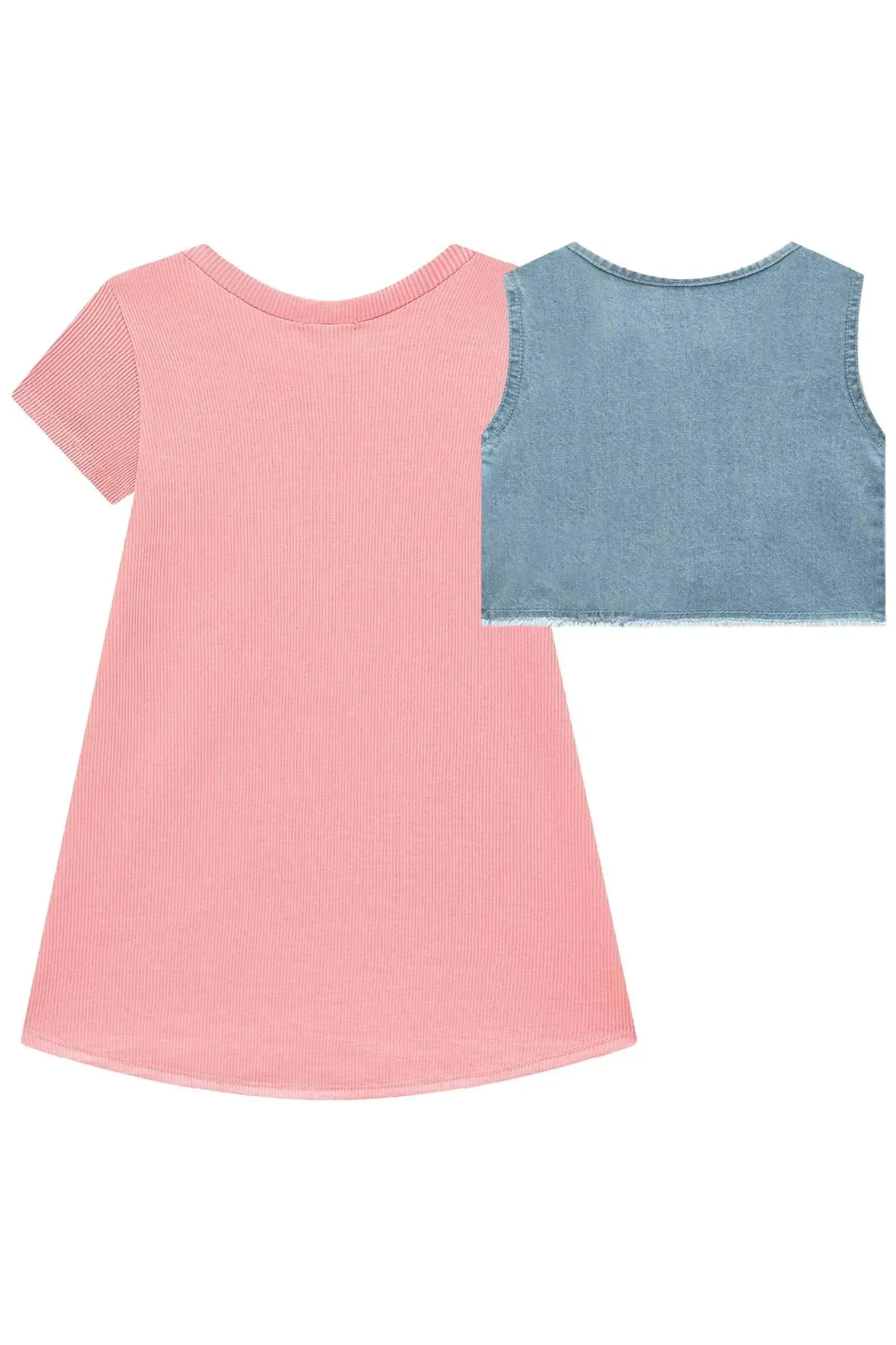 Conjunto de Vestido em Malha Soft e Colete em Jeans Askansas 93573 Infanti Infantil Menina