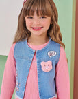 Conjunto de Vestido em Malha Soft Line e Colete em Jeans Askansas 90830 Infanti Infantil Menina
