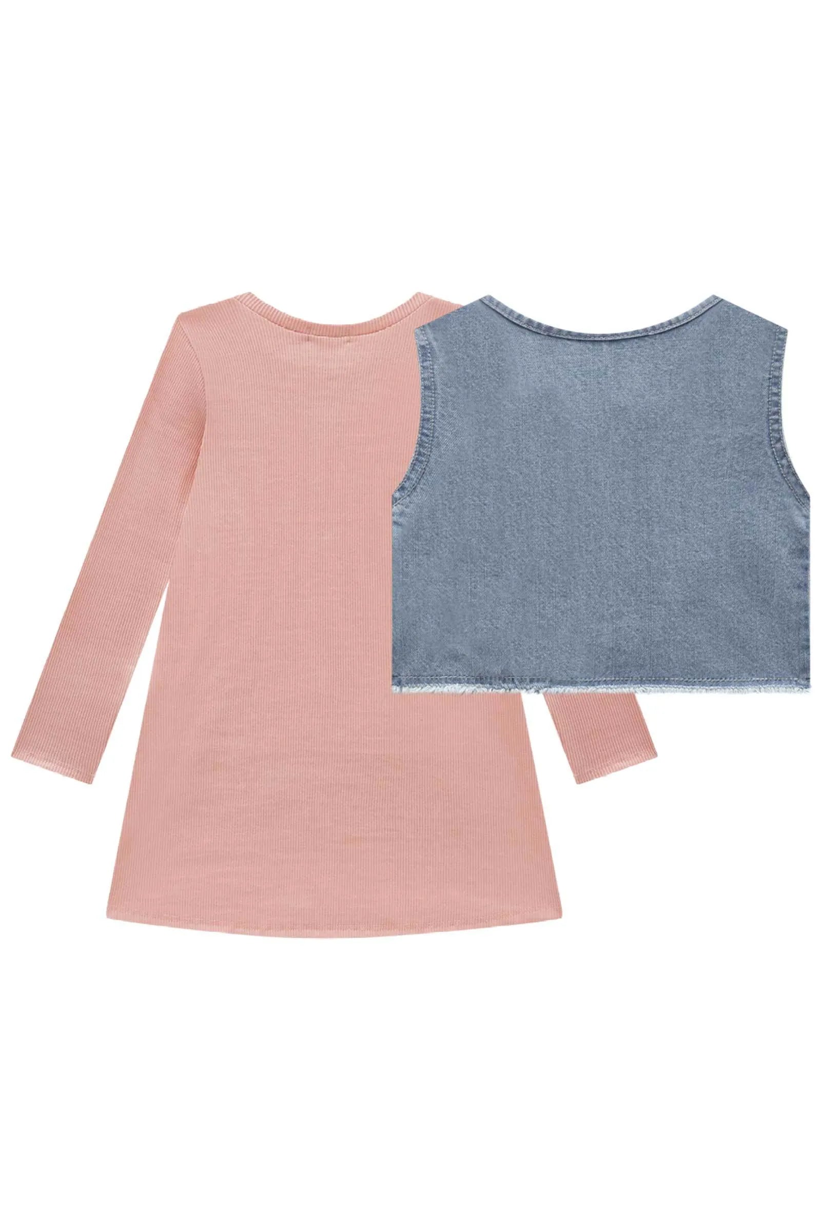 Conjunto de Vestido em Malha Soft Line e Colete em Jeans Askansas 90830 Infanti Infantil Menina