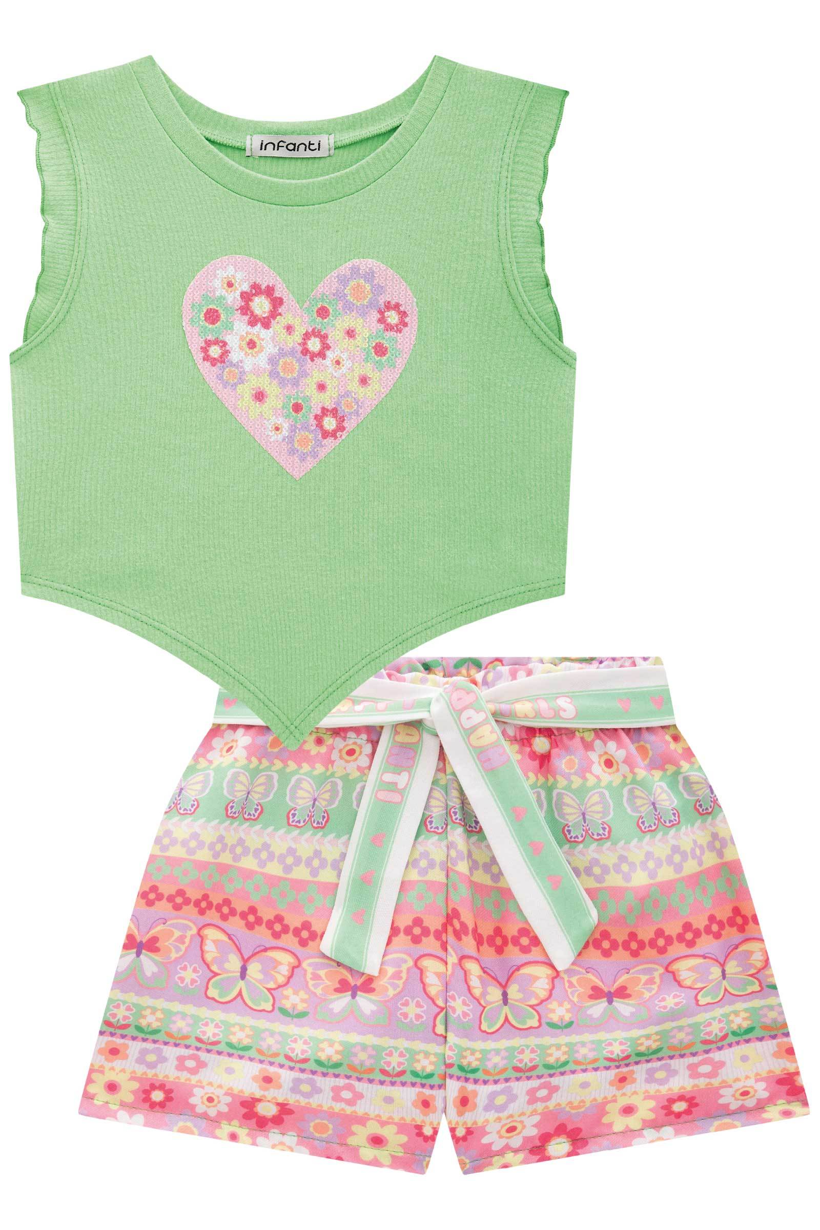 Conjunto em Blusa Boxy em Canelado Maui com Shorts em Tecido Sarjado 76200 Infanti