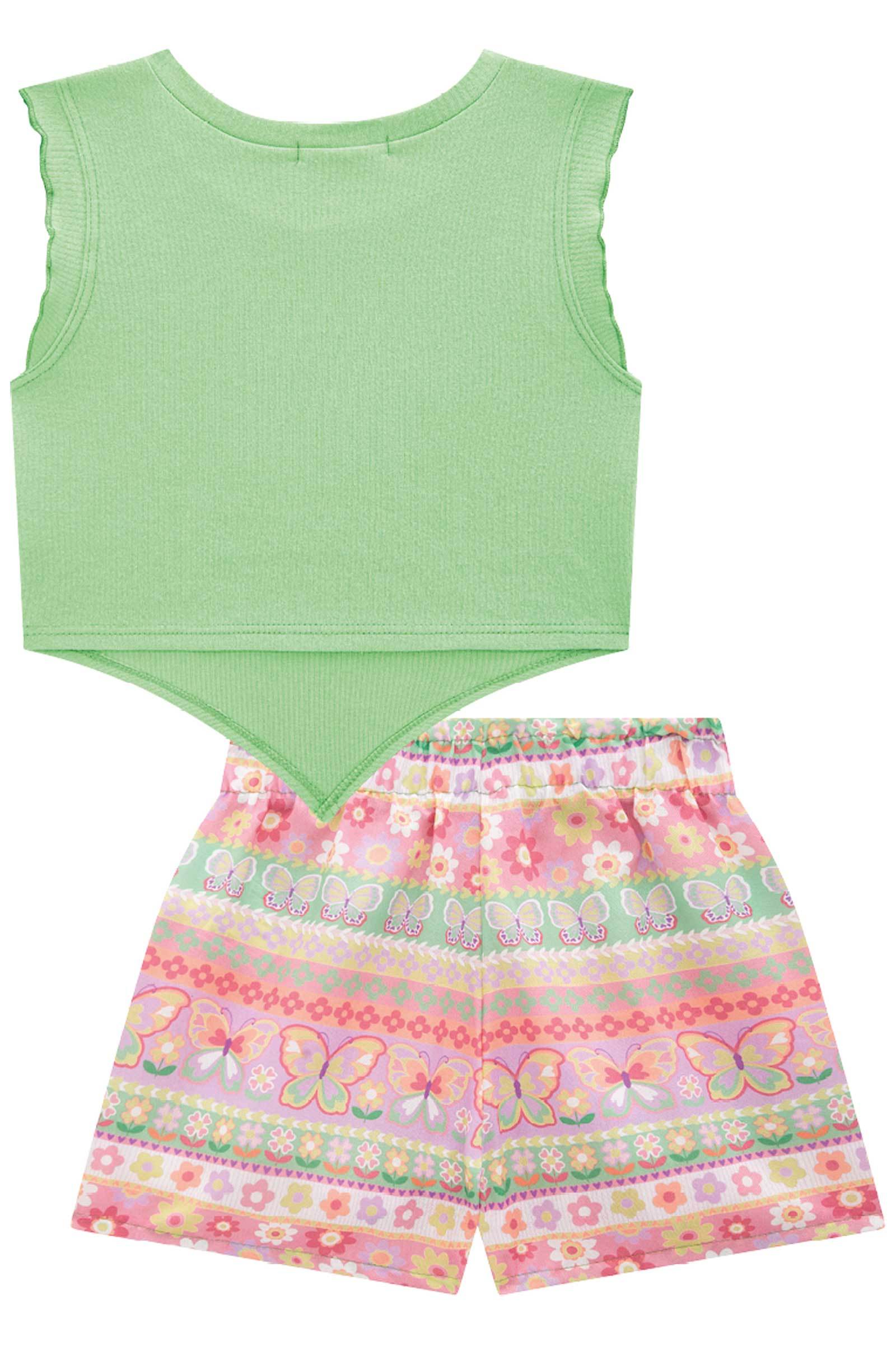 Conjunto em Blusa Boxy em Canelado Maui com Shorts em Tecido Sarjado 76200 Infanti