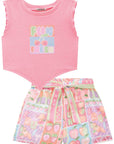 Conjunto em Blusa Boxy em Canelado Maui com Shorts em Tecido Sarjado 76200 Infanti