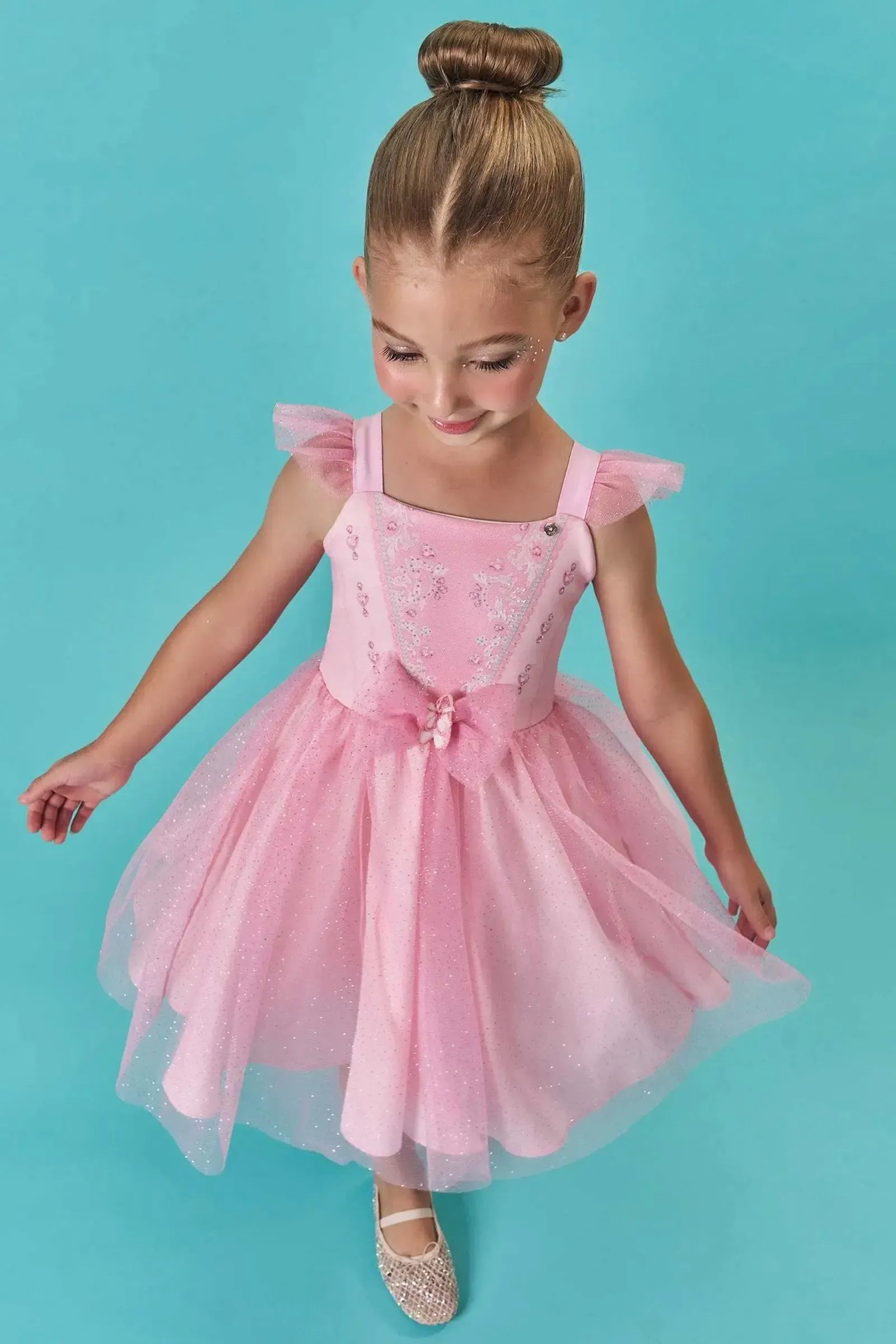 Fantasia de Bailarina em Fly Tech e Tule Glitter 85752 Infanti Infantil Menina