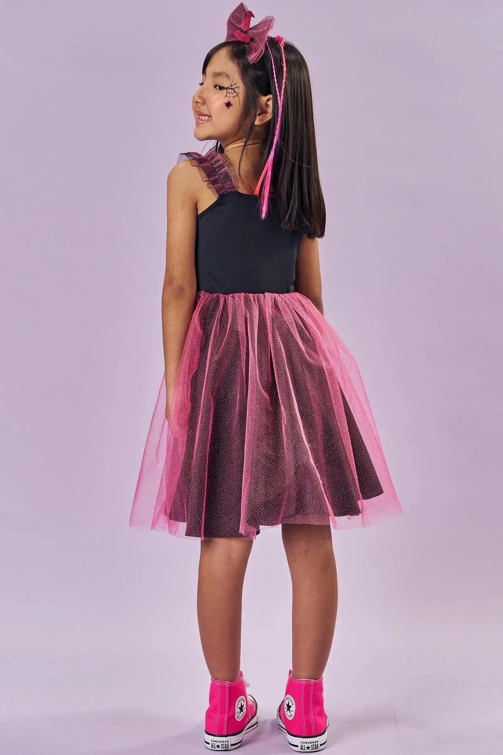 Fantasia de Bruxinha (Vestido em Malha UV e Tule Brilho - Acompanha Arco) 85888 Kukiê Infantil Menina