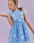 Fantasia de Princesa Do Gelo (Vestido em Malha UV e Tule Brilho - Acompanha Arco) 85886 Kukiê Infantil Menina