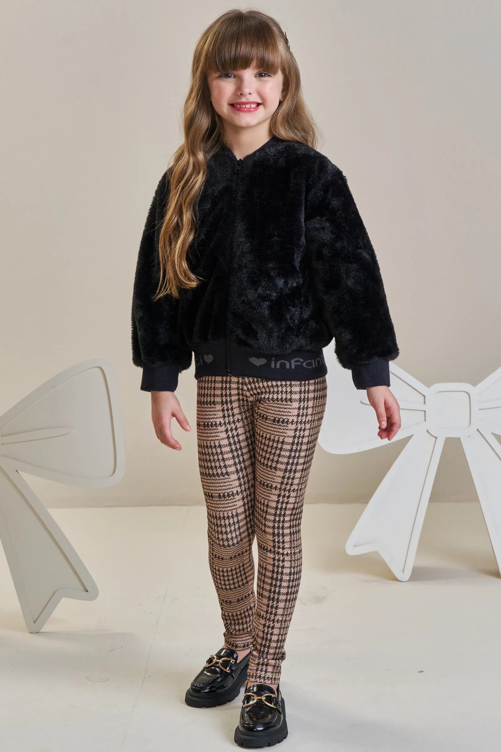 Jaqueta Bomber em Pelo Liso 89765 Infanti Infantil Menina