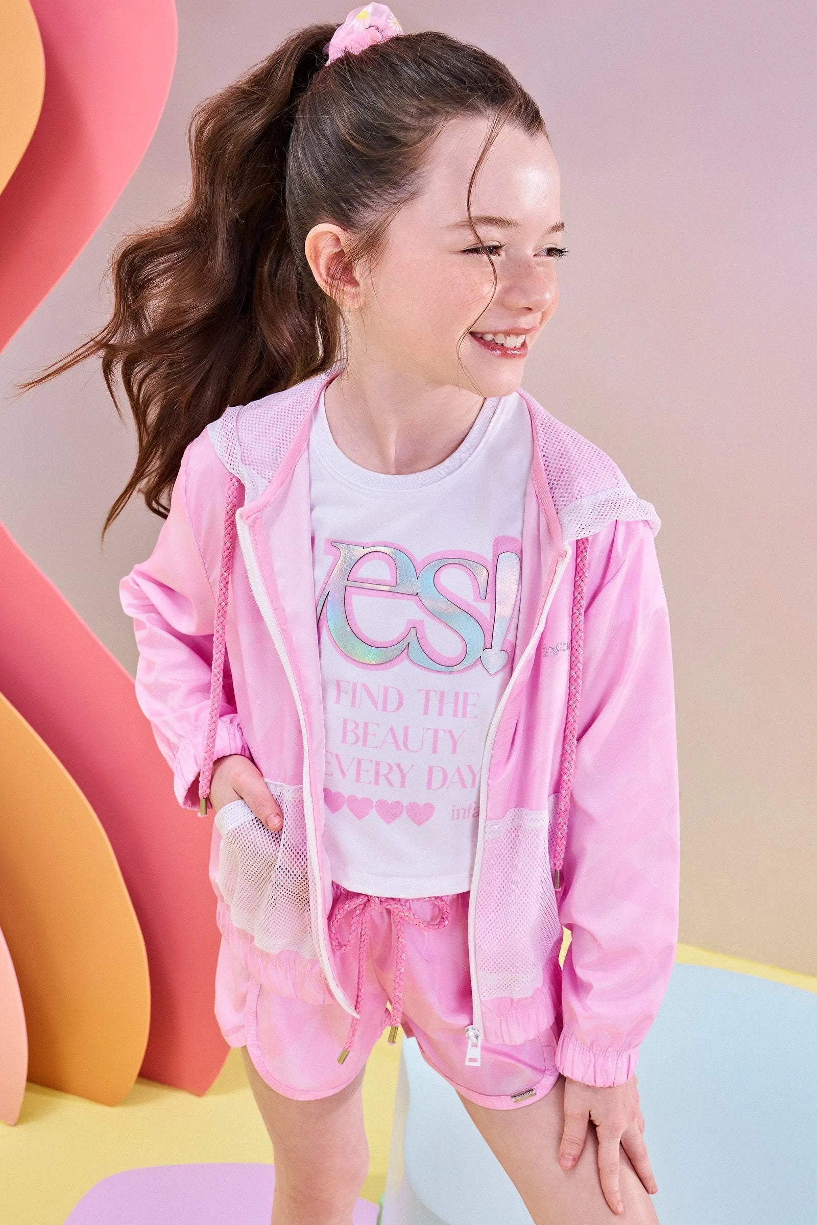 Jaqueta Corta Vento em Nylon 83534 Infanti Infantil Menina