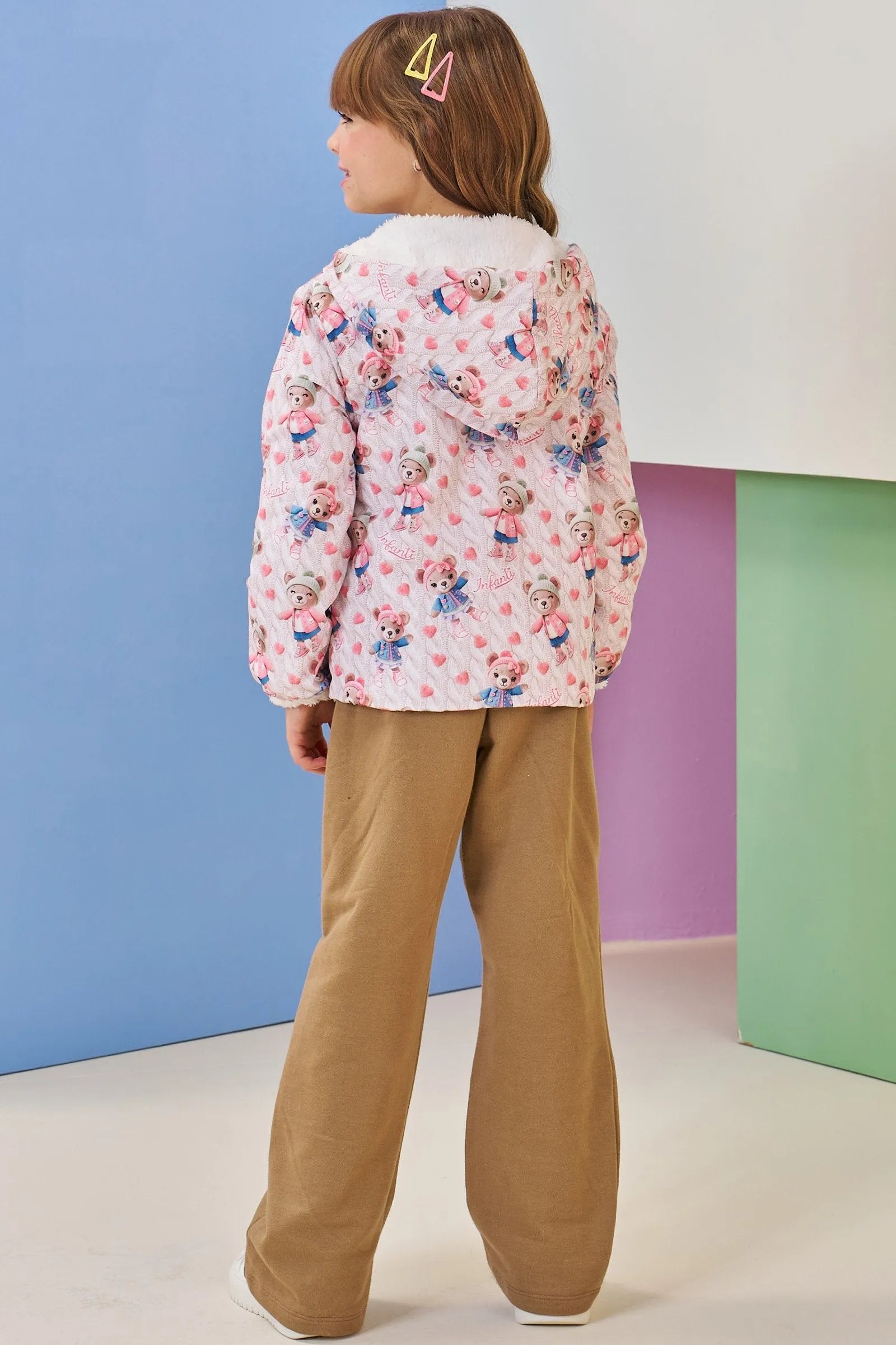 Jaqueta Reversível em Nylon e Pelo Carneirinho 89667 Infanti Infantil Menina