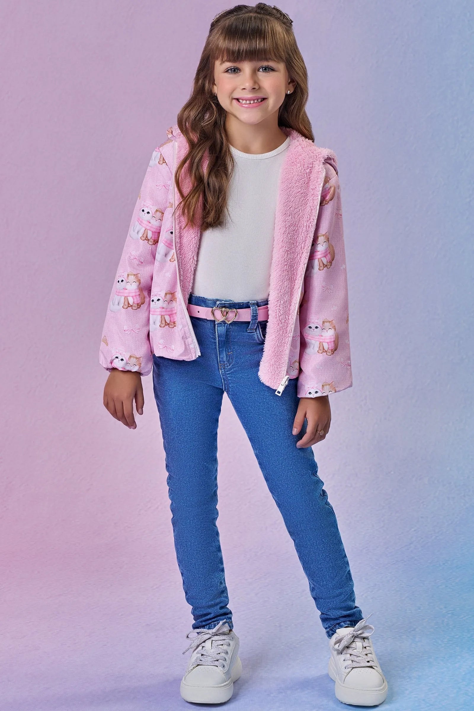 Jaqueta Reversível em Nylon e Pelo Carneirinho 89763 Infanti Infantil Menina