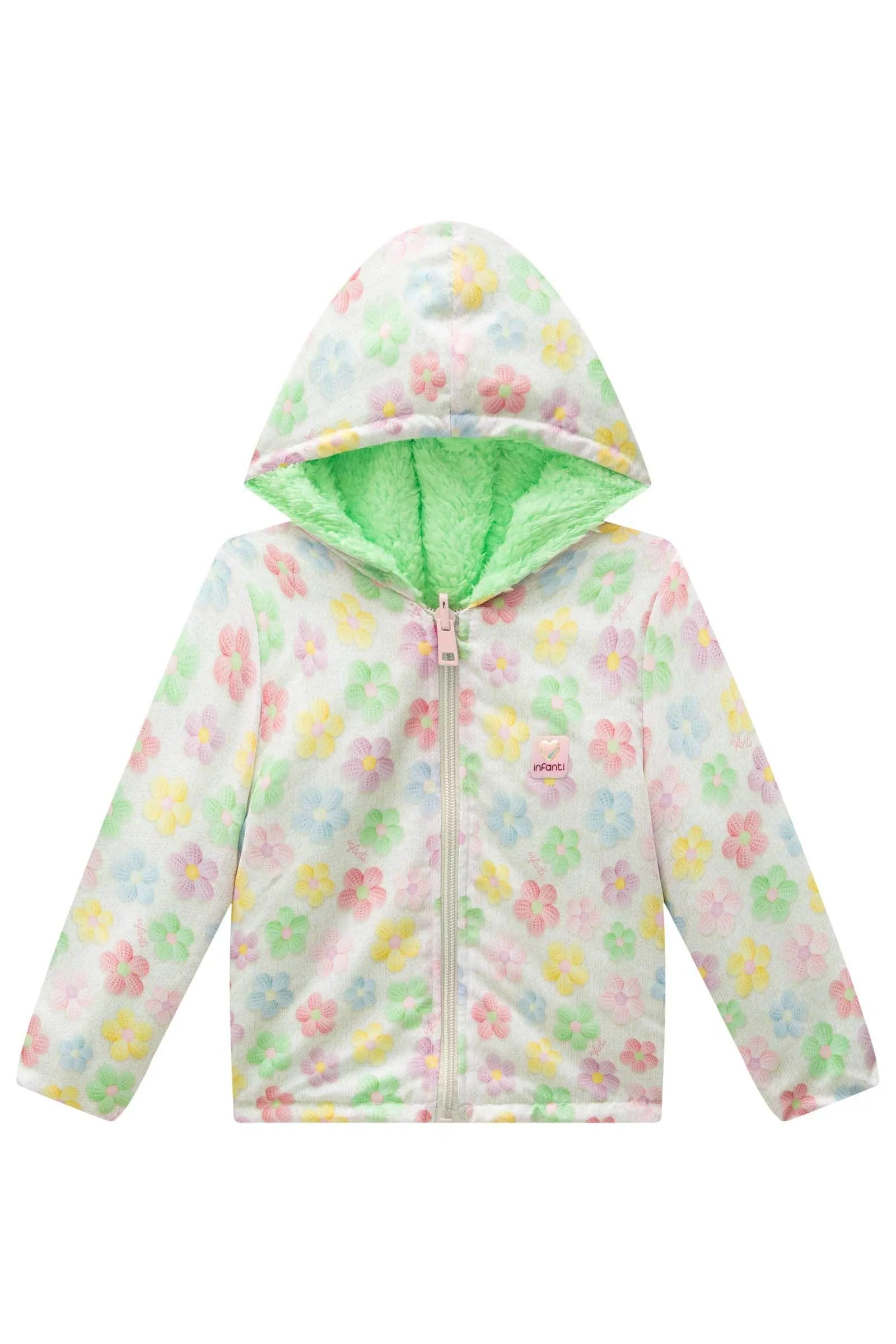 Jaqueta Reversível em Nylon e Pelo Carneirinho Dublado 91098 Infanti Bebê Menina