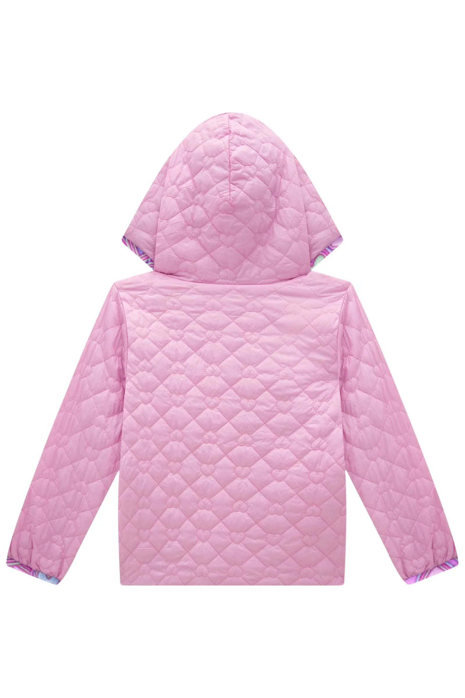Jaqueta Reversível em Nylon Matelassê de Coração e Malha Comfy 92159 Infanti Infantil Menina