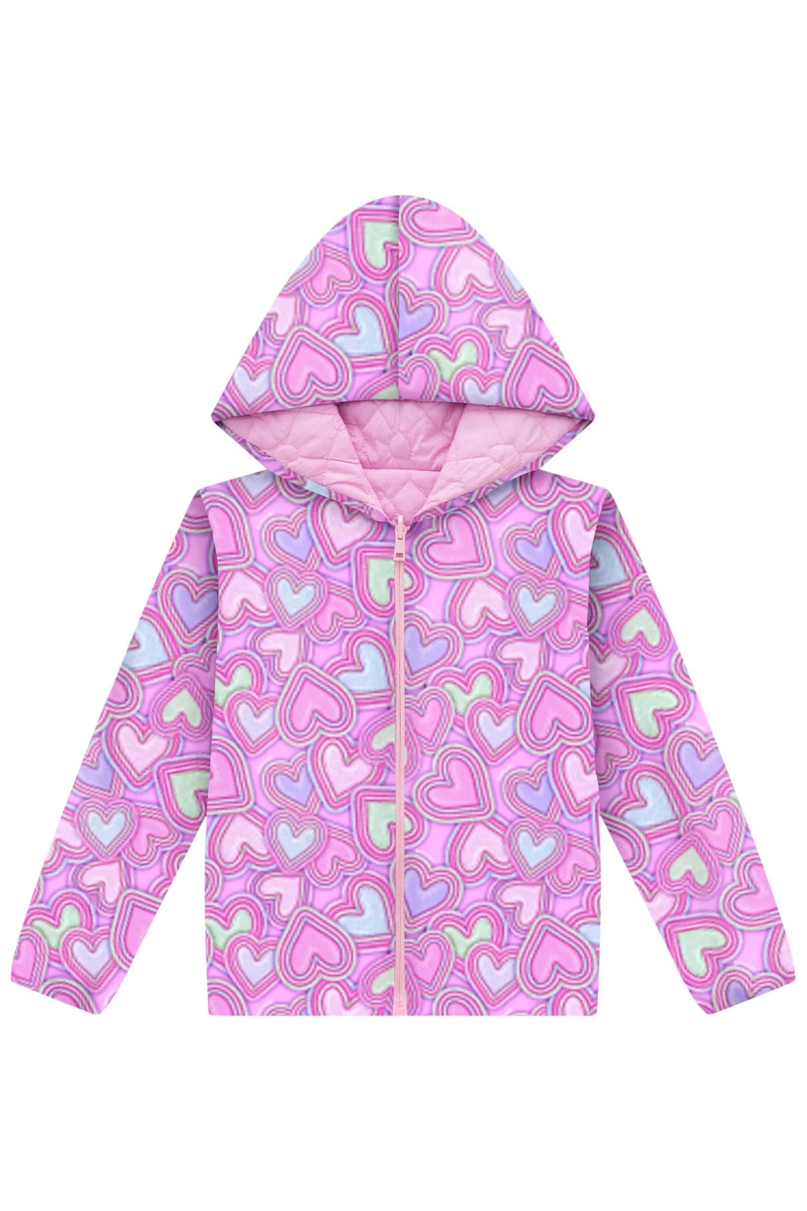 Jaqueta Reversível em Nylon Matelassê de Coração e Malha Comfy 92159 Infanti Infantil Menina
