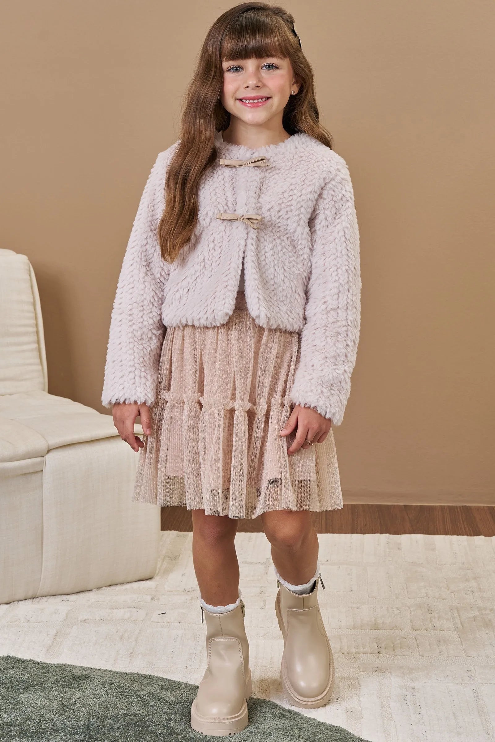 Saia em Tule Plissado Poá. Com Shorts Embutido 91891 Infanti Infantil Menina