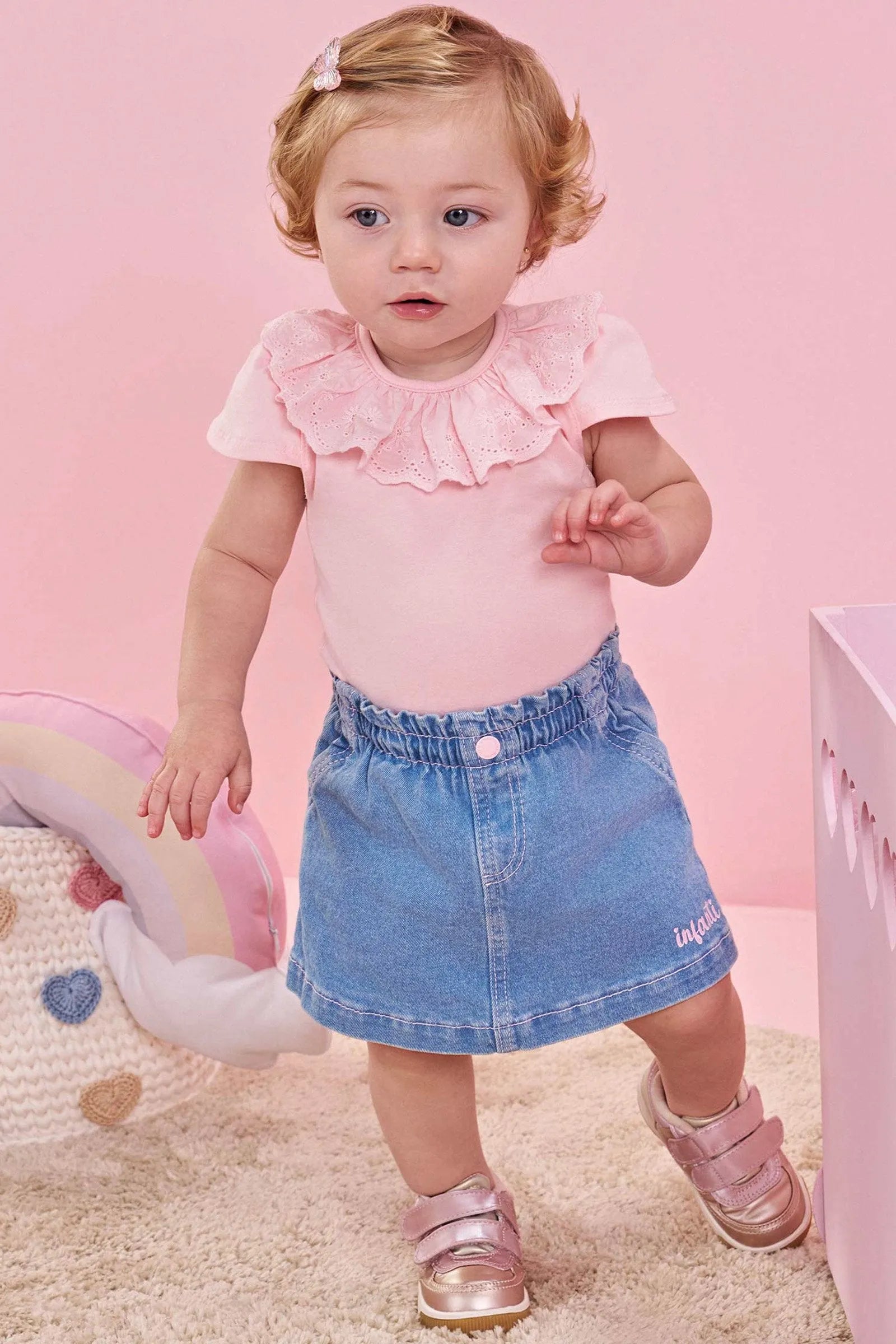Short Saia em Jeans com Elastano 83663 Infanti Bebê Menina
