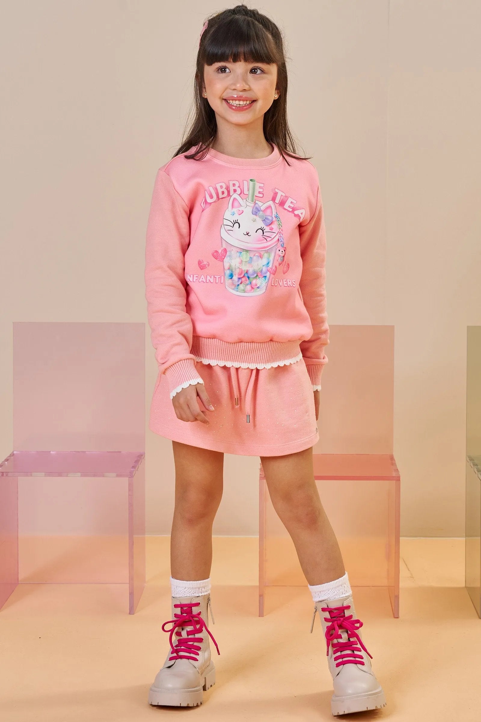 Short Saia em Moletwill 92492 Infanti Infantil Menina