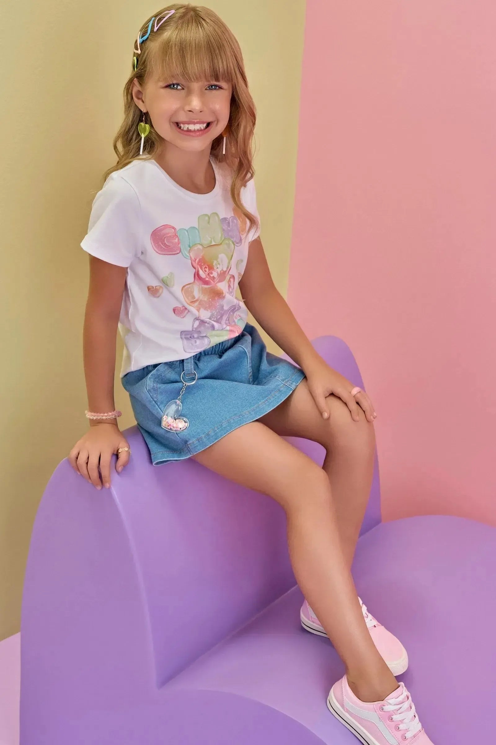 Shorts em Jeans com Elastano 86586 Infanti Infantil Menina