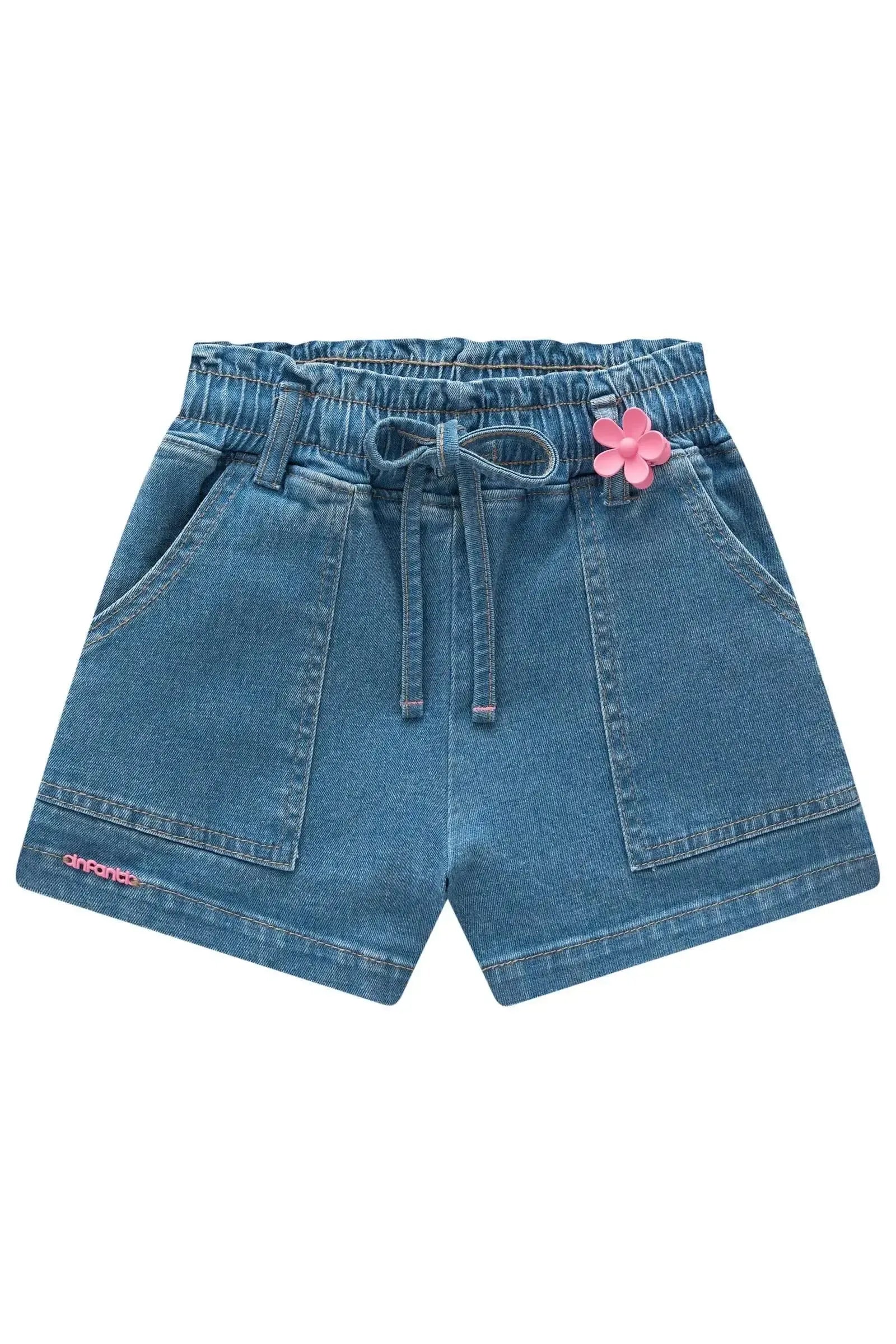 Shorts em Jeans com Elastano. Acompanha Presilha de Cabelo 95317 Infanti Infantil Menina