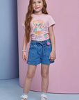 Shorts em Jeans com Elastano. Acompanha Presilha de Cabelo 95317 Infanti Infantil Menina