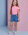 Shorts em Jeans com Elastano. Acompanha Presilha de Cabelo 95317 Infanti Infantil Menina