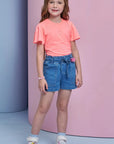Shorts em Jeans com Elastano. Acompanha Presilha de Cabelo 95317 Infanti Infantil Menina