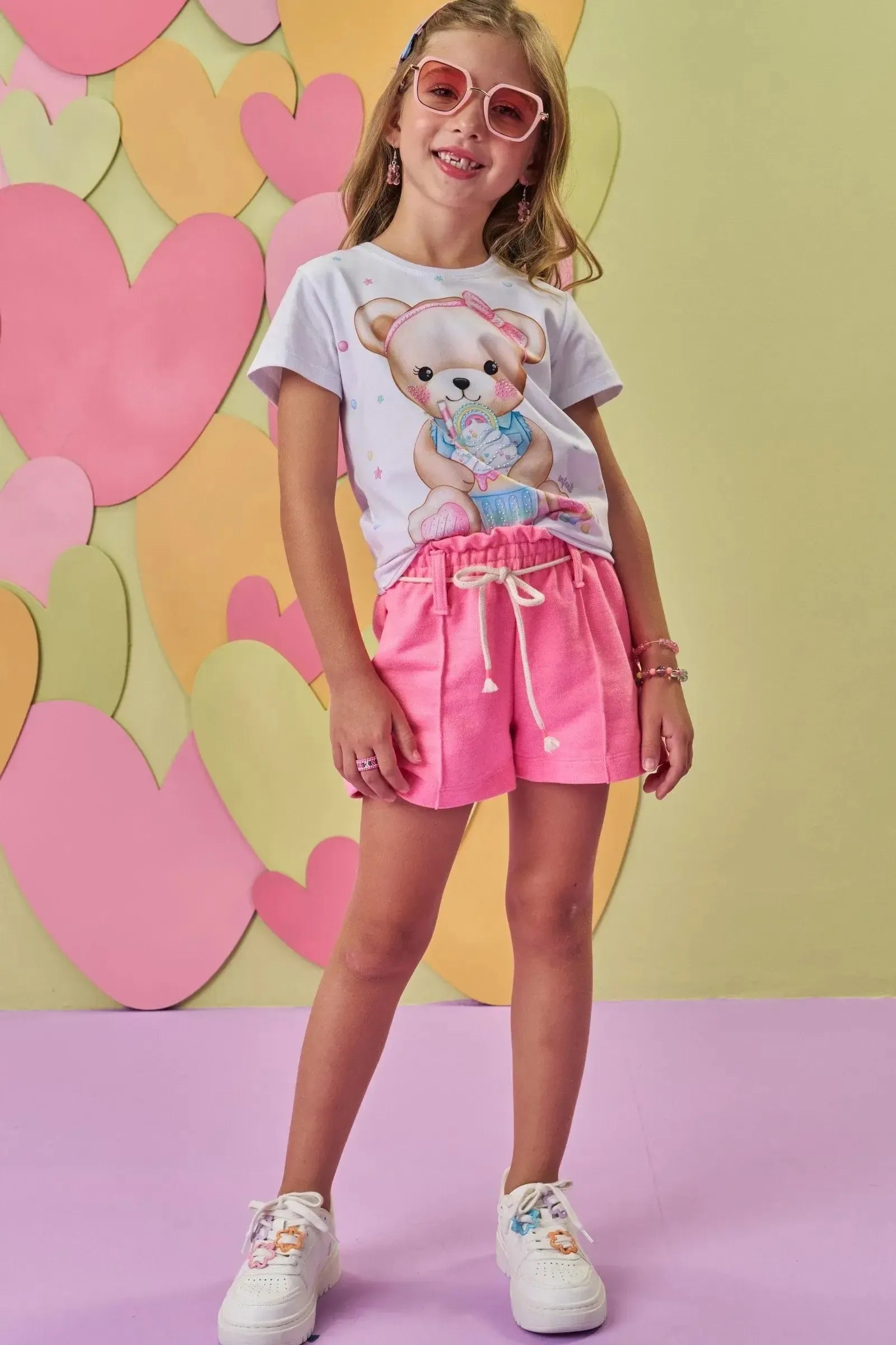 Shorts em Moletom sem Pelúcia 86587 Infanti Infantil Menina