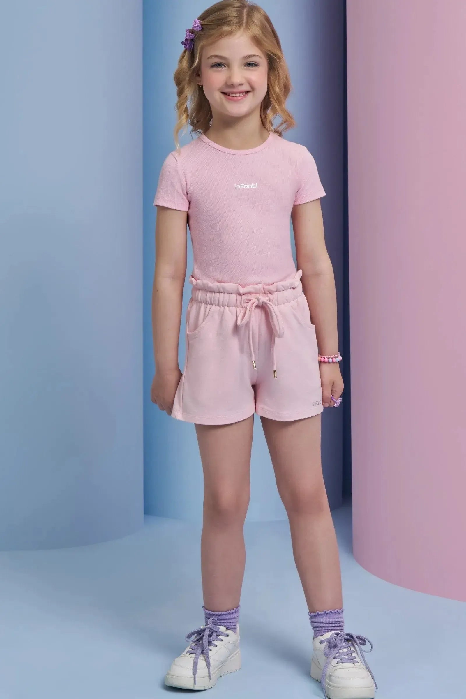 Shorts em Moletom sem Pelúcia 94374 Infanti Infantil Menina