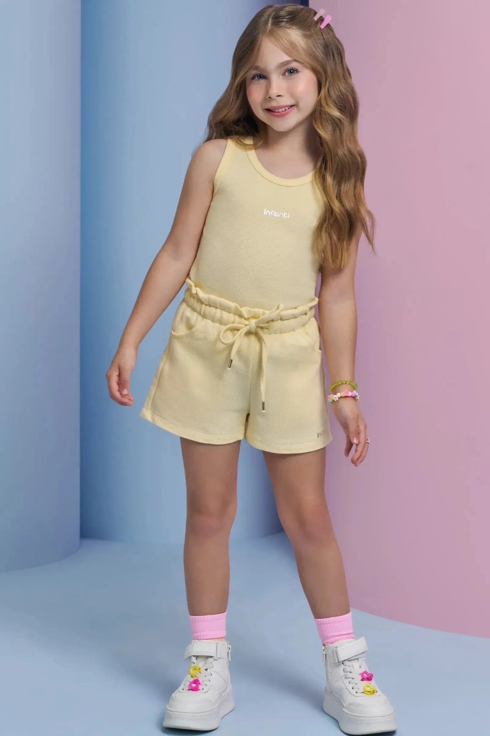 Shorts em Moletom sem Pelúcia 94374 Infanti Infantil Menina