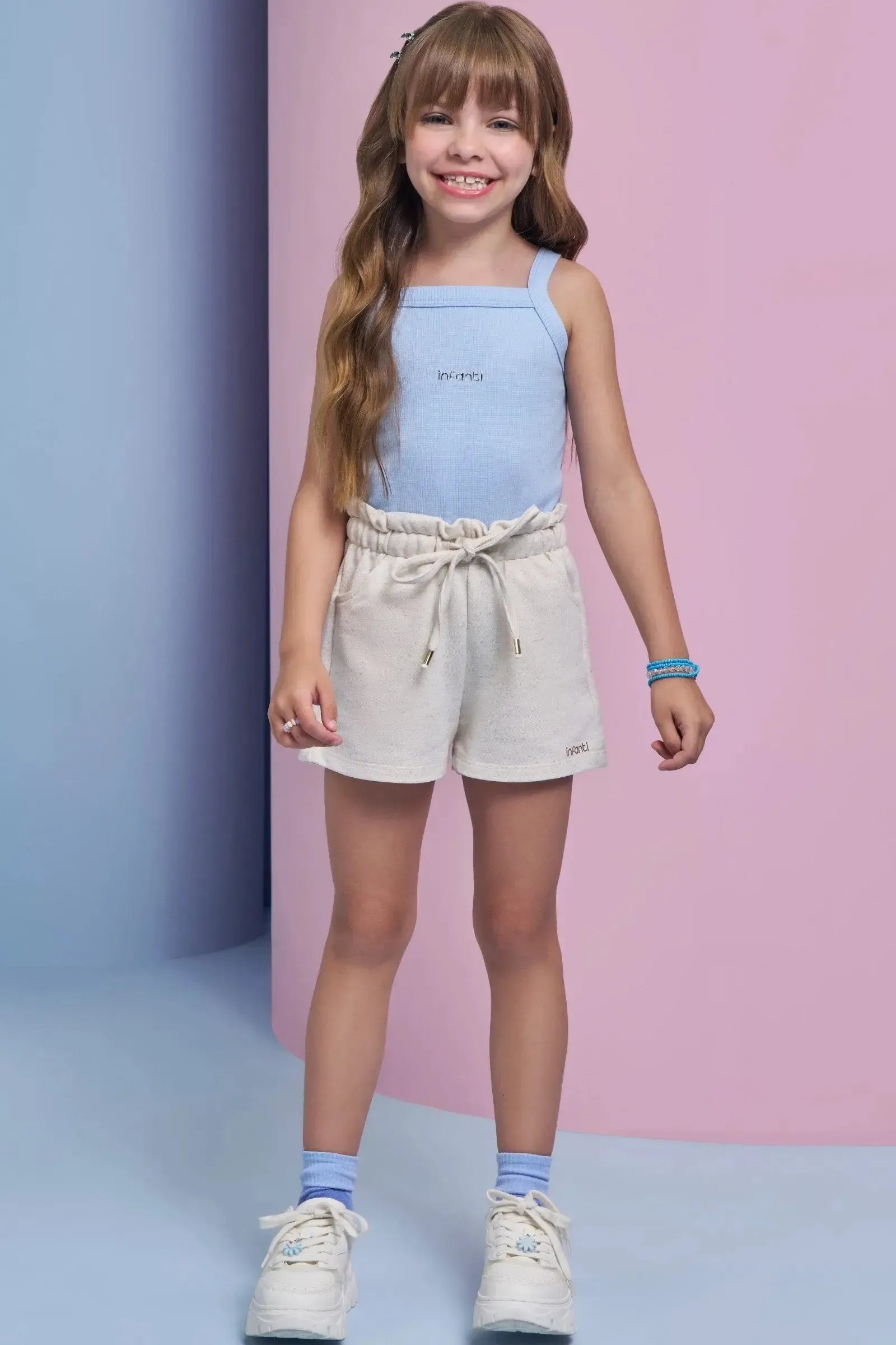 Shorts em Moletom sem Pelúcia 94374 Infanti Infantil Menina