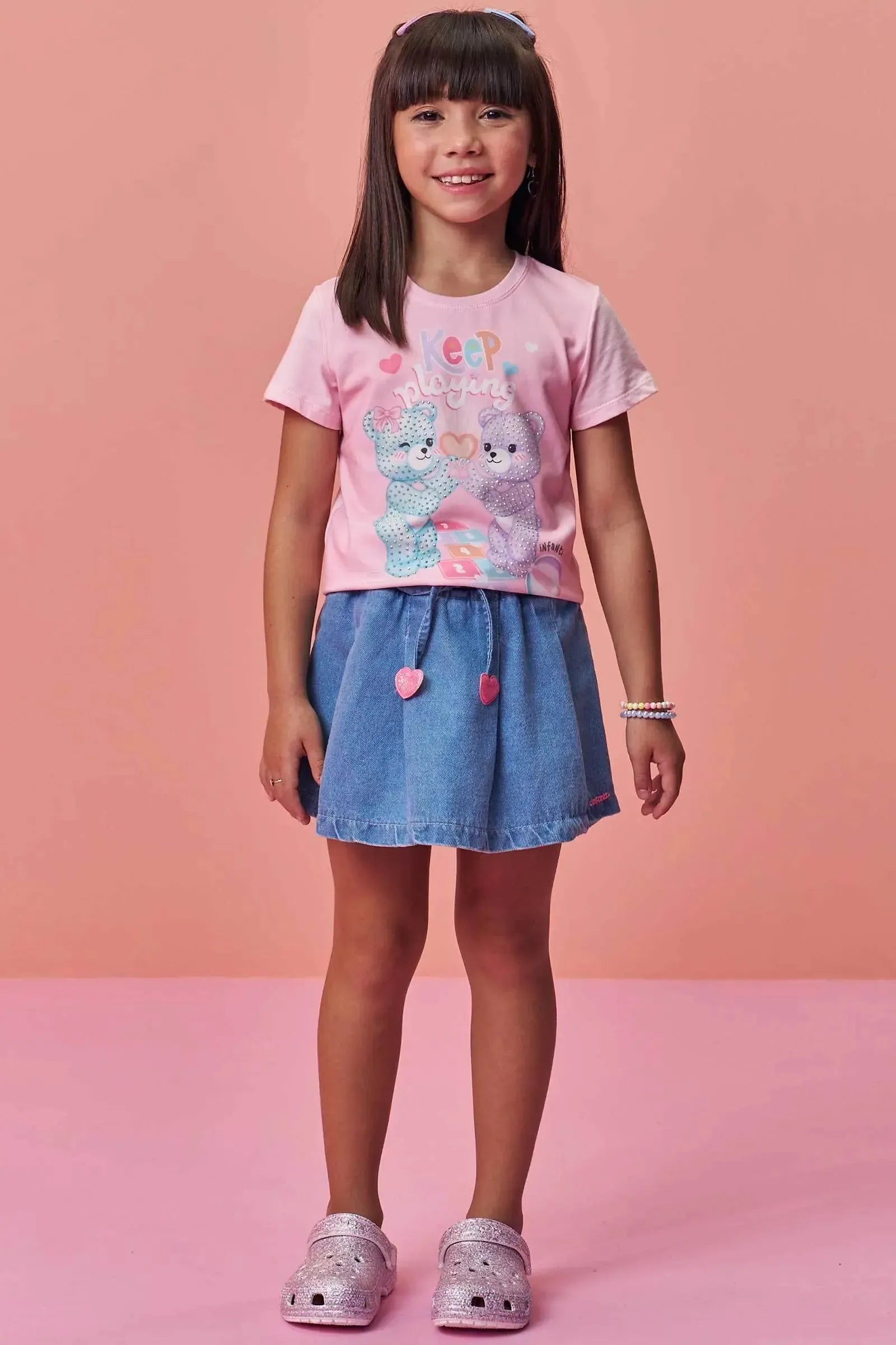 Shorts Saia em Jeans Wishita 98342 Infanti Infantil Menina