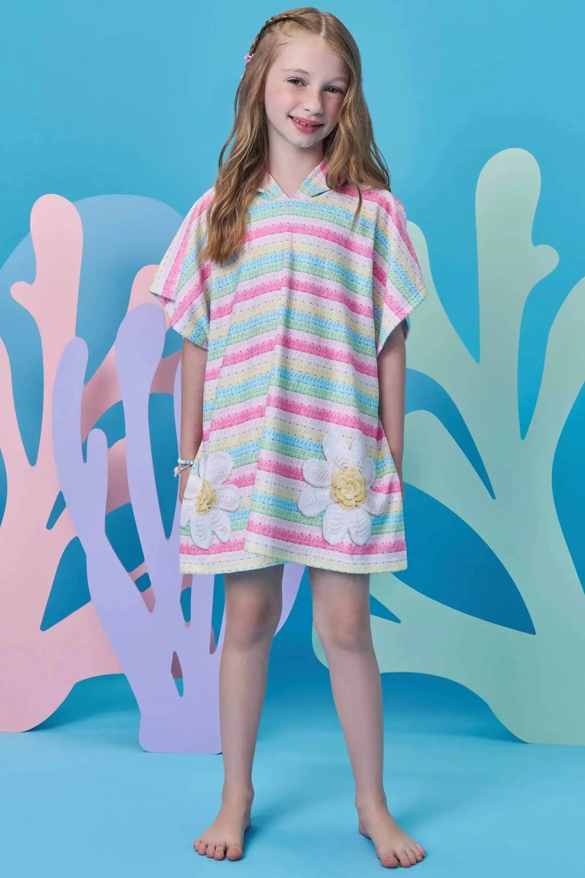 Toalha Poncho com Capuz em Plush Atoalhado 99172 Infanti Infantil Menina