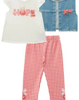 Trio de Bata em Malha Wave com Calça Legging em Molecotton e Colete em Jeans Arkansas 83940 Infanti Bebê Menina