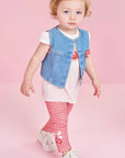 Trio de Bata em Malha Wave com Calça Legging em Molecotton e Colete em Jeans Arkansas 83940 Infanti Bebê Menina