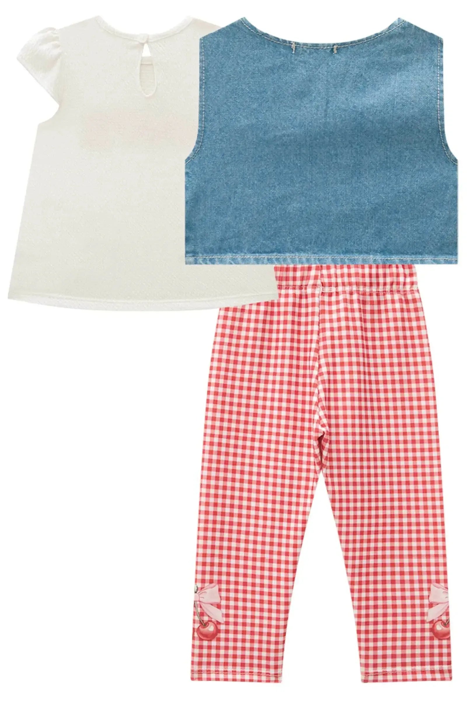 Trio de Bata em Malha Wave com Calça Legging em Molecotton e Colete em Jeans Arkansas 83940 Infanti Bebê Menina