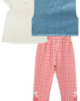 Trio de Bata em Malha Wave com Calça Legging em Molecotton e Colete em Jeans Arkansas 83940 Infanti Bebê Menina