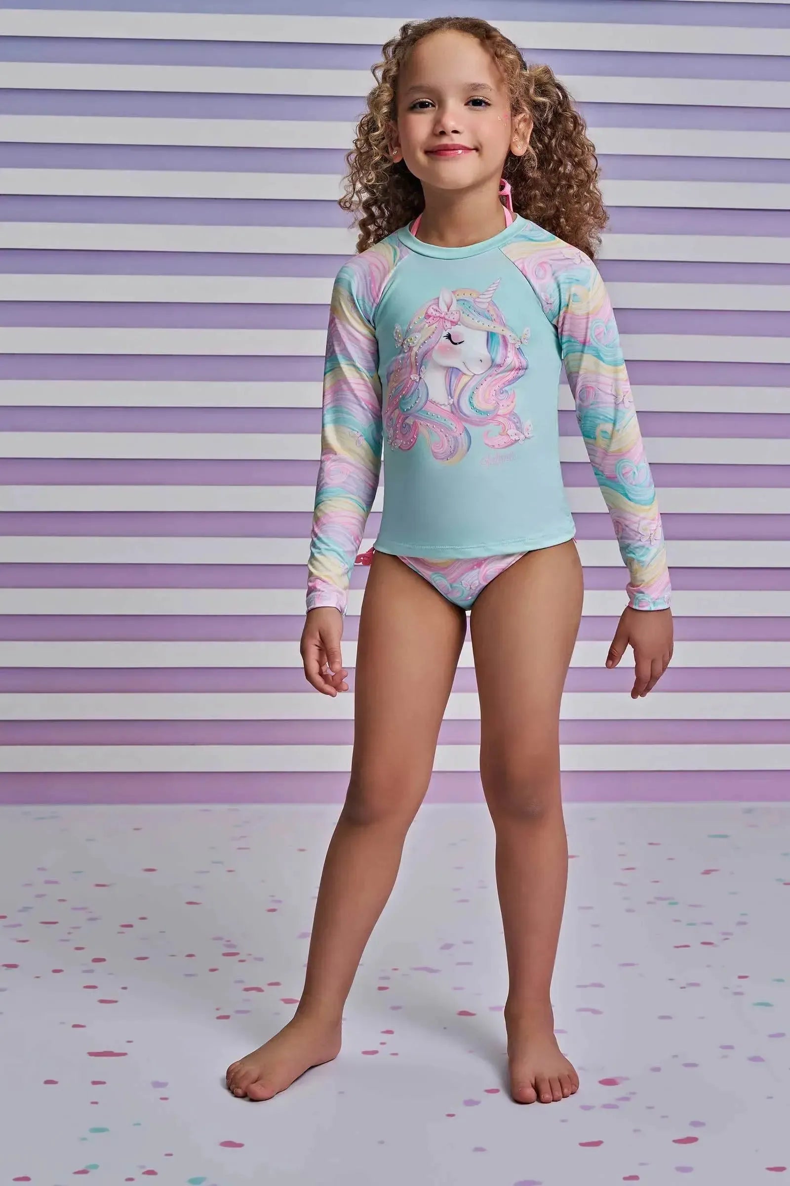 Trio de Biquíni e Blusa em Malha UV Dry com Proteção UV 50+ 93170 Infanti Infantil Menina